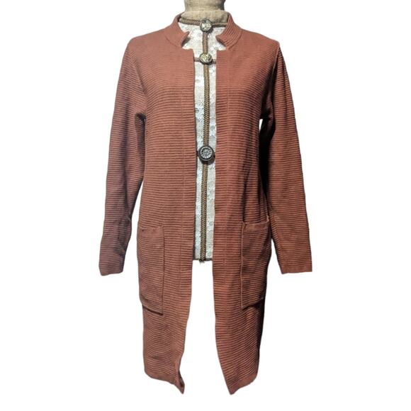 Sioni ribbed orange long line cardigan pockets size M - Picture 2 of 7